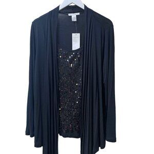 DESIGN HISTORY Sequin Cardigan Shrug Plus Size 1X Layered Look Tank Black NWT